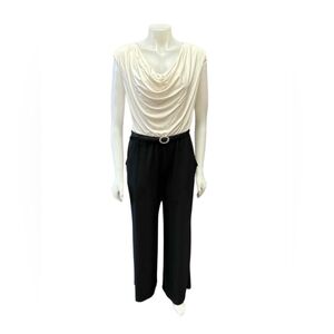Cleo Jumpsuit Shimmery White & Black with Wide Leg, Detachable Belt Size 8 NWT